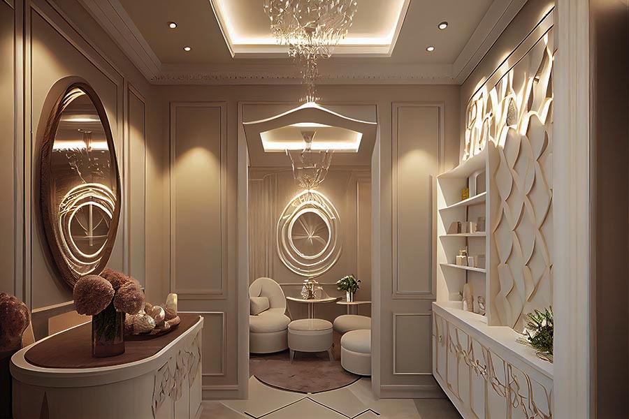 Interior of a spa with a luxurious relaxing atmosphere