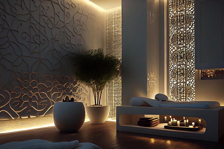 Interior of a spa with a luxurious relaxing atmosphere