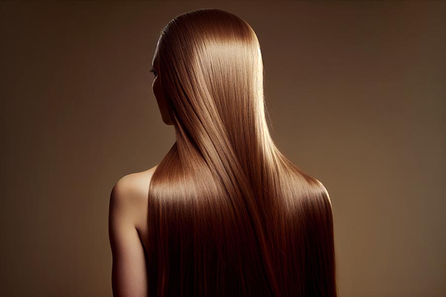Woman with beautiful healthy shiny long hair, rear view. Digital